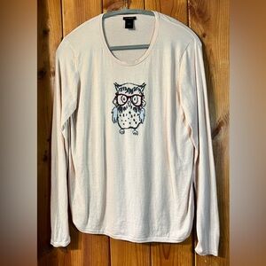 Ann Taylor Size L Cream Colored Sweater With Owl Print Design